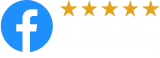 Facebook five-star rating badge with a perfect 5.0 score