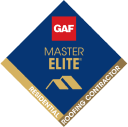 GAF Master Elite roofing contractor badge in blue and gold